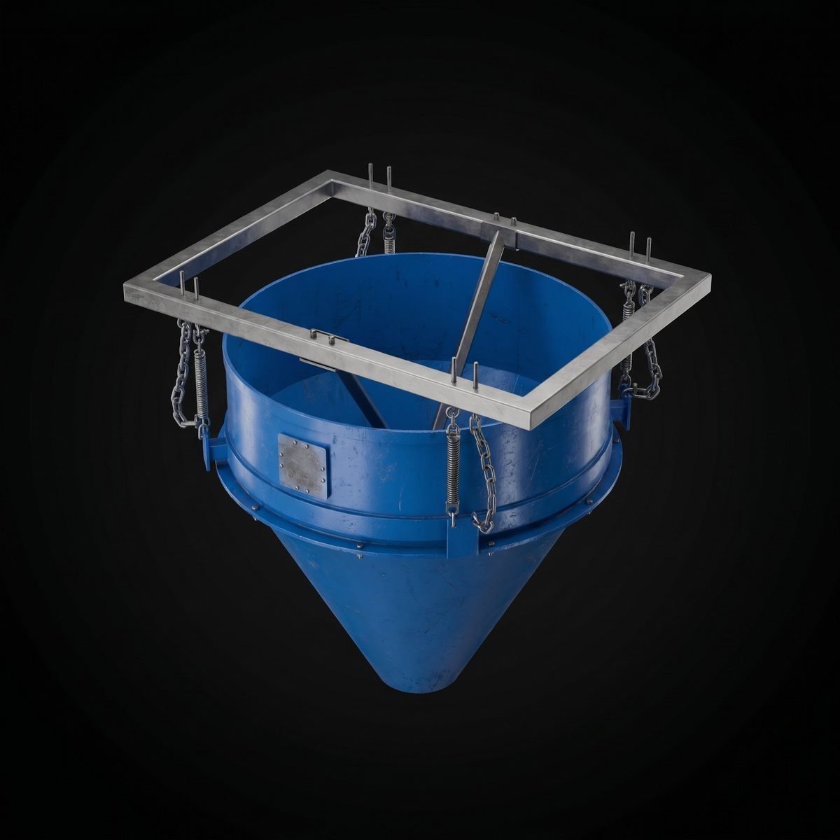 DustCone DC hopper, isometric view showing suspension frame