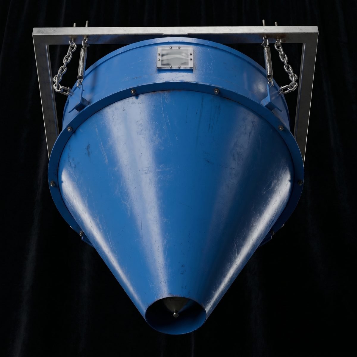 Underside view of DustCone hopper showing discharge and internal cone