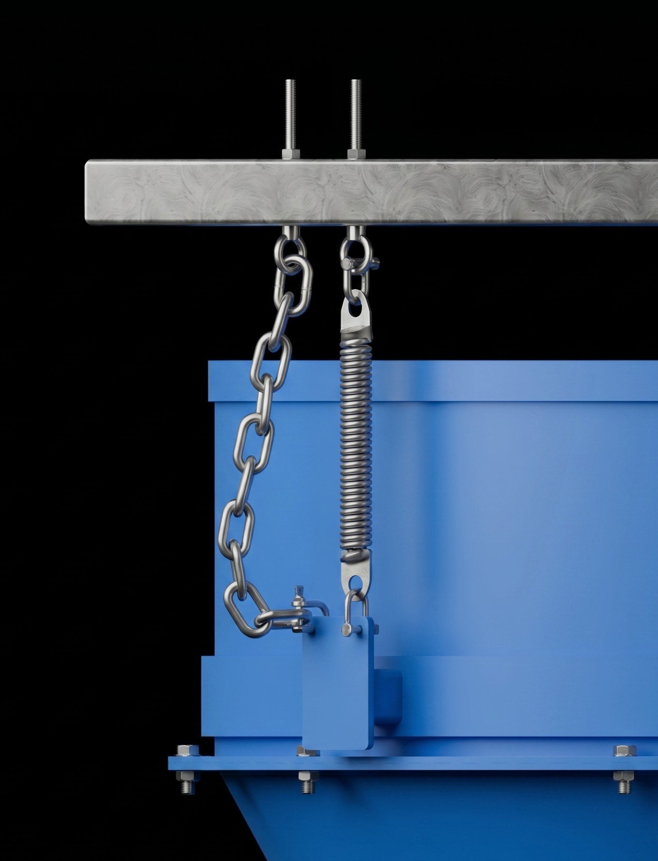 DustCone spring suspension at rest, discharge sealed by the internal cone